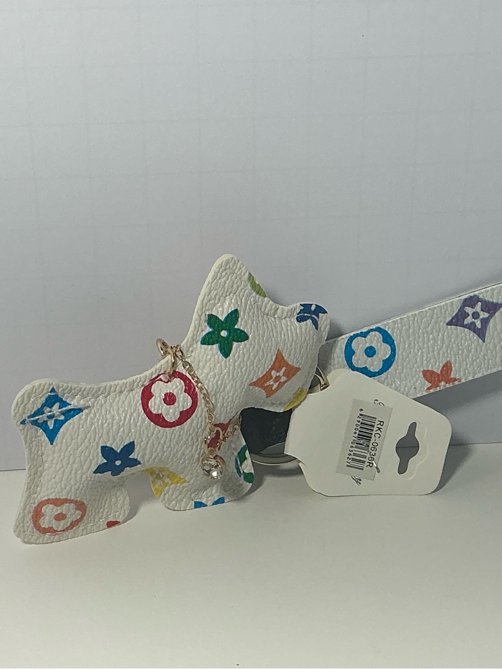 Multicolor Monogram Dog Charm Keychain on White